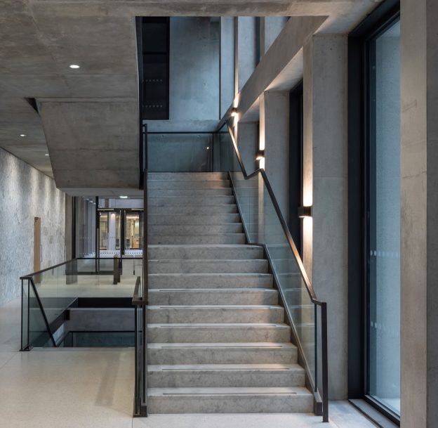Internal concrete and glass staircase in Project Fitzwilliam building